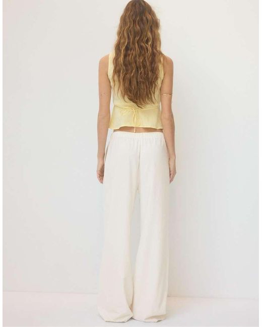 Stradivarius White Flowing Linen Blend Trousers