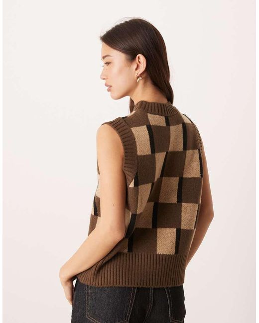 ASOS Knitted Brushed Tank Chocolate Brown Check