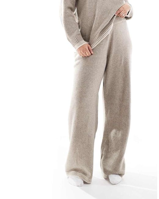 ONLY Gebreide Broek Met Wijde Pijpen En Stikselrand in het Natural