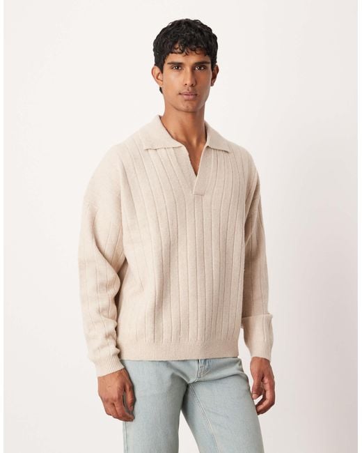 ASOS – langärmliger oversize-polopullover in Natural für Herren