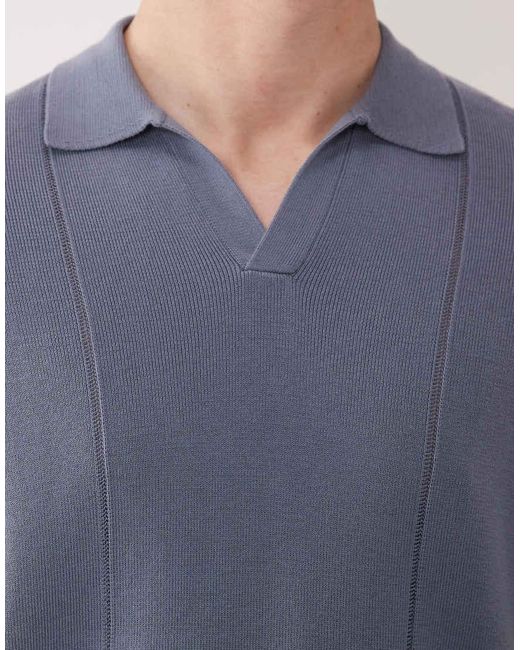 ASOS Blue Relaxed Compact Knit Notch Neck Polo for men