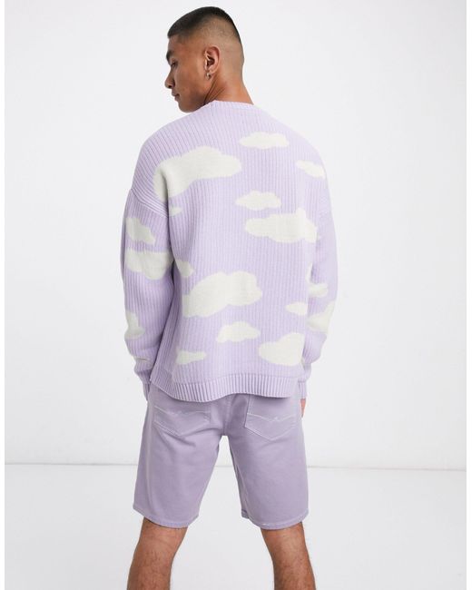 ASOS Oversized Knitted Jumper With Cloud Design in Purple for Men - Lyst