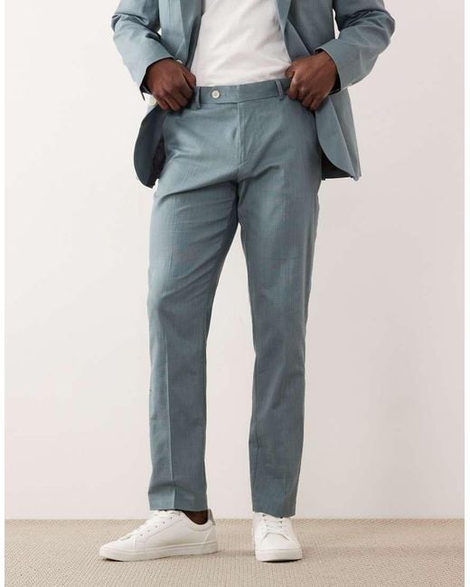 ASOS Blue 100% Cotton Linen Look Slim Suit Pants for men