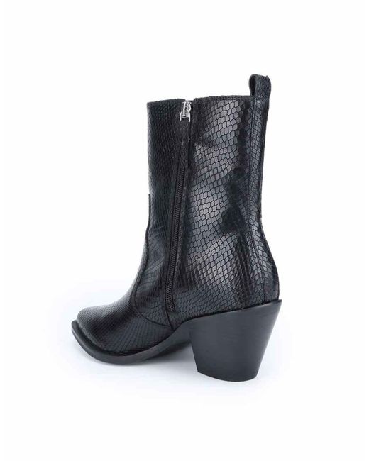 OFF THE HOOK Black Bridge Viper-Print Leather Block Heel Ankle Boots