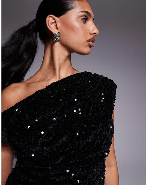 River Island Blue Velvet Sequin Draped Top
