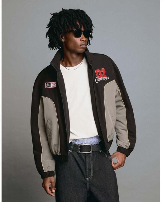 Bershka Gray Printed Zip-up Jacket for men