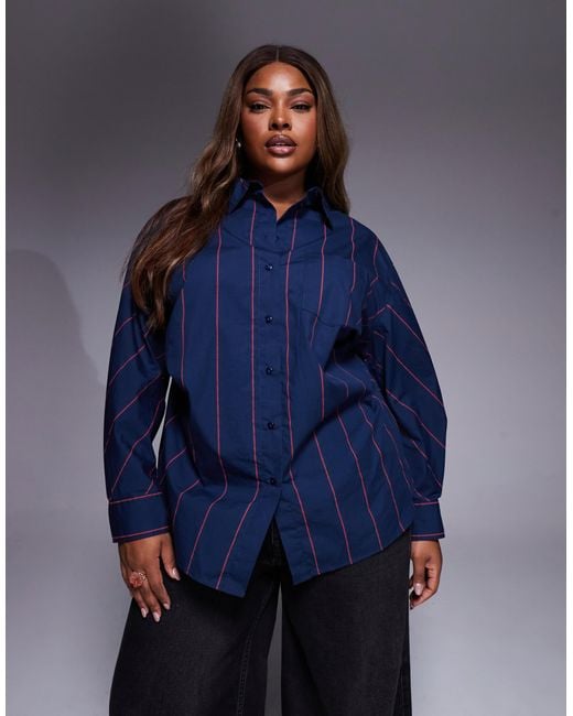 ASOS Women's Blue Asos Design Curve Cinched Detail Oversized Shirt