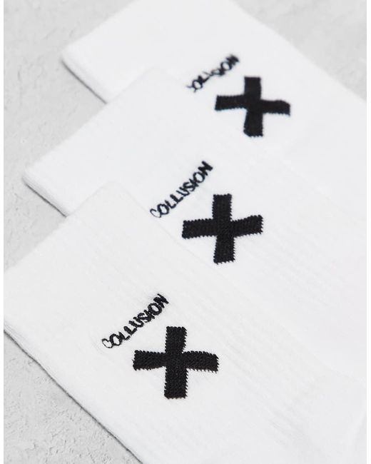 Collusion White Unisex X Logo Sock 3 Pack