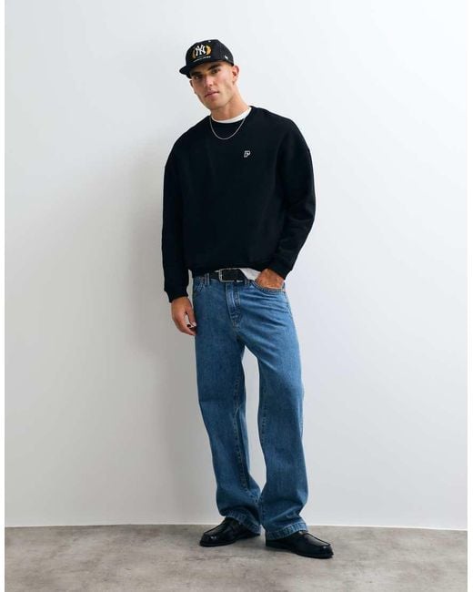 Parlez Blue Oversized Sweatshirt With Logo Chest Print for men
