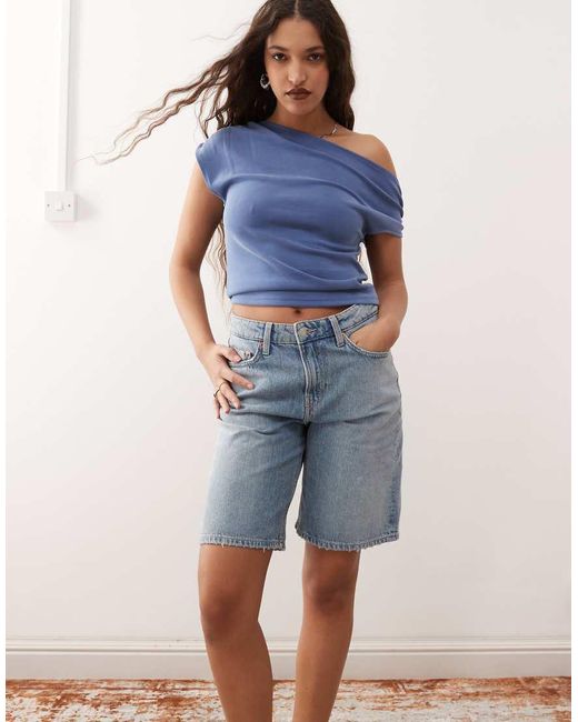 Weekday Blue Low Waist Knee Length Denim Shorts