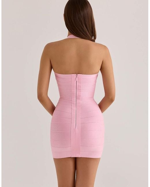 House Of Cb Pink The Silhouette Lychee Halter Neck Bandage Mini Dress