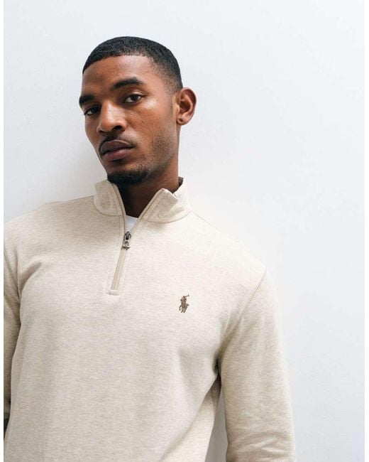 Polo Ralph Lauren Natural Icon Logo Double Knit Quarter Zip Sweatshirt for men