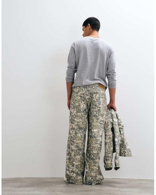 Prohibited White Loose Fit Pleat Front Camo Jeans Co-ord for men