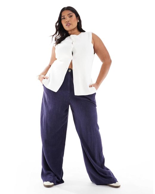 ASOS Blue Curve Relaxed Straight Leg Trousers With Linen