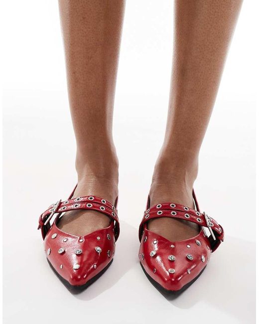 ONLY Red Studded Slingback Ballet Flats
