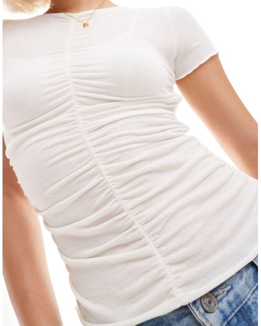Cotton On White Cotton On Ruched Front Crop T-shirt