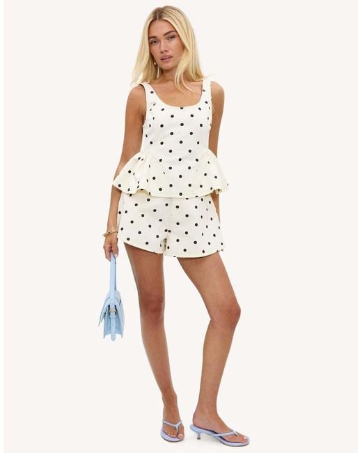 Loavies White Shimmering Devotion Off- Peplum Top With Polka Dots