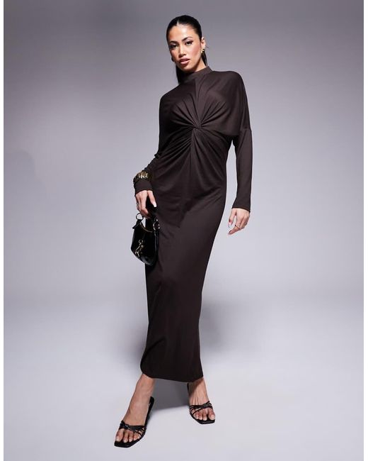 ASOS Blue High Neck Long Sleeve Twist Front Maxi Dress