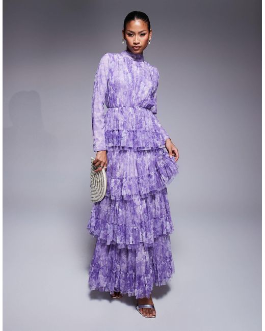 Beauut Purple Maryisa Long Sleeve Ruffle Maxi Dress