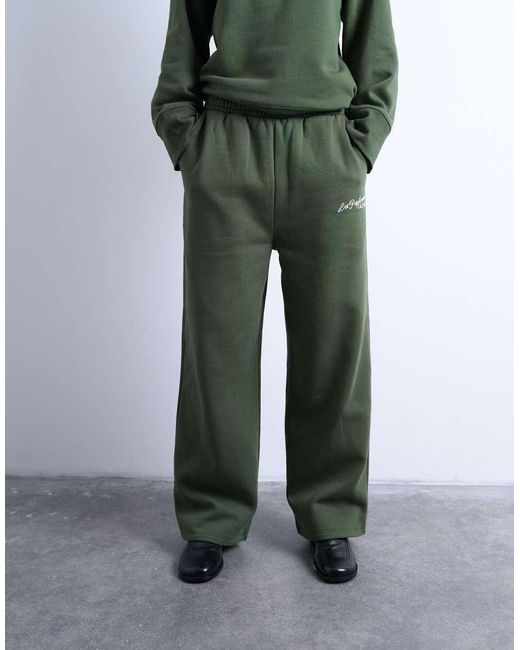 TOPSHOP Green La Paloma Embroidered Straight Leg Sweatpants
