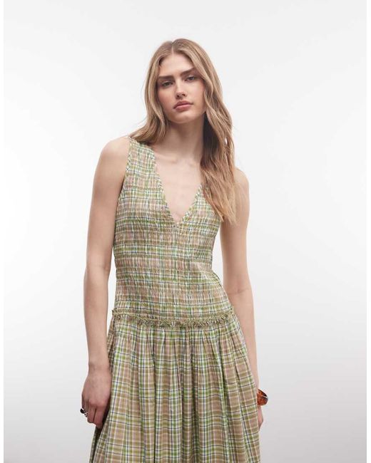 Collusion Natural Shirred V-neck Maxi Dress