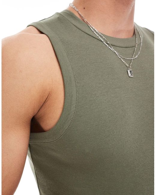 ASOS Green Muscle Rib Tank Top With Crew Neck for men