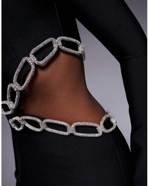 River Island Blue Chain Trim Cutout Detail Knitted Mini Dress