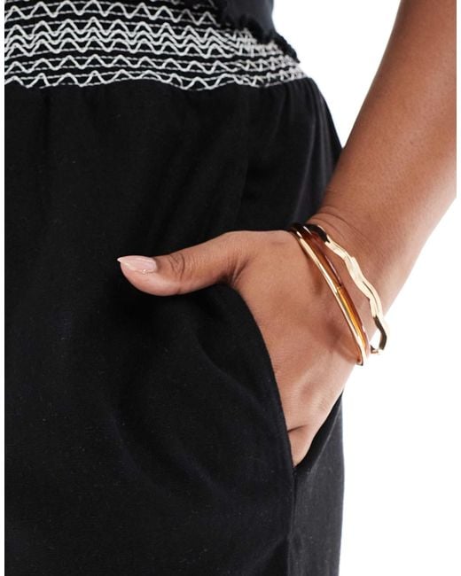ASOS Black Curve Linen Blend Pull On Wide Leg Trousers With Shirred Waist Detail