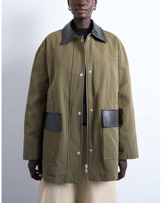 TOPSHOP Green Shacket With Patch Pocket