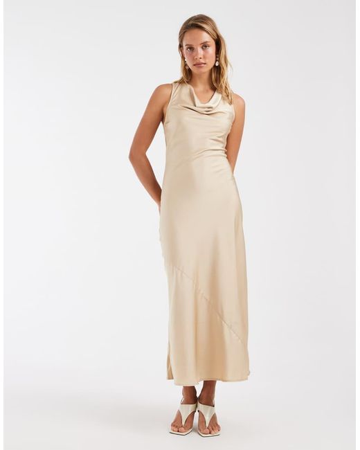 ONLY Natural Asymmetric Back Detail Cowl Neck Midi Dress
