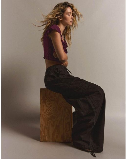 Bershka Black Bardot Corset Frill Top
