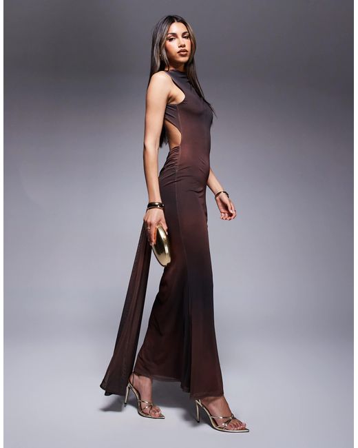 ASOS Black – ärmelloses maxikleid mit schwarz-rotem print, rückenausschnitt und drapierten details