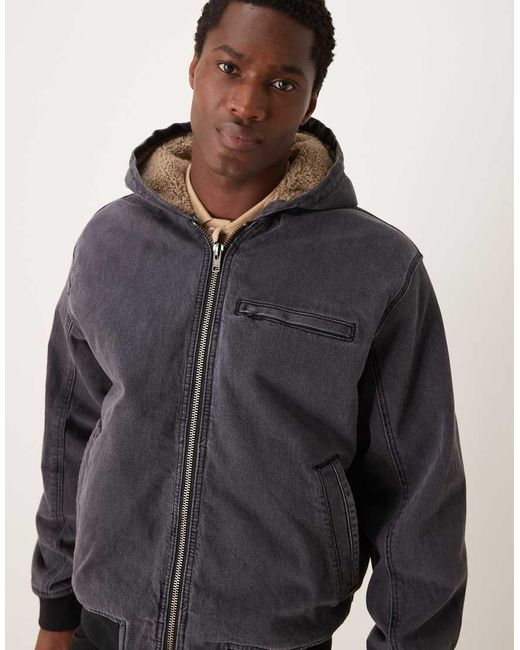 Abercrombie & Fitch Gray Workwear Sherpa Lined Address Back Hooded Denim Bomber for men