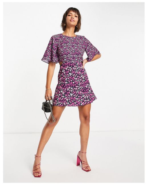 French Connection Purple Bethany Verona Cut Out Mini Dress