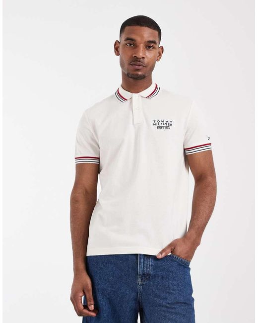 Tommy Hilfiger White Tipped Collar And Cuff Polo Shirt for men