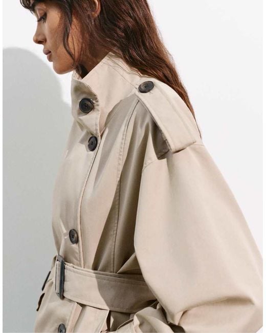 Pull&Bear Natural Short Belted Trench Coat