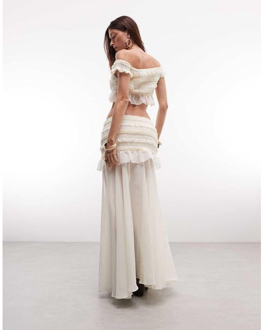 TFNC London White Shirred Chiffon Ruffle Sheer Maxi Skirt