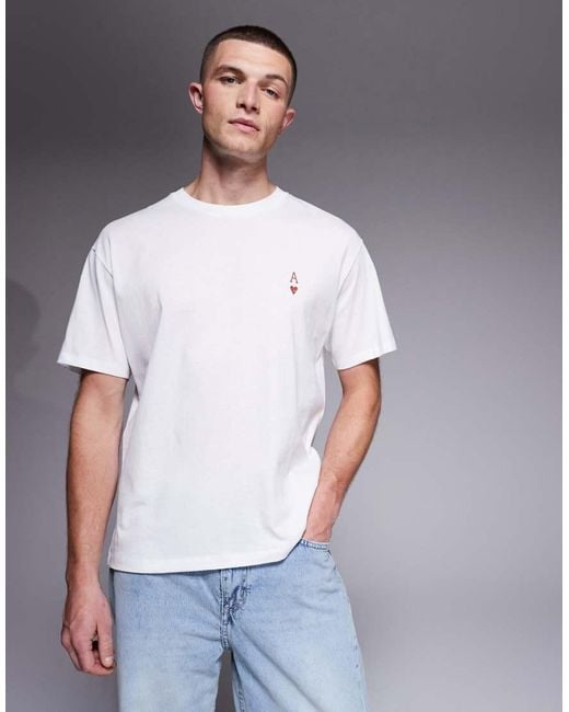 Jack & Jones White Oversized T-Shirt With Ace Of Hearts Backprint for men