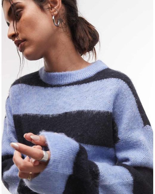 Noisy May Blue Boxy Crew Neck Brushed Knit Jumper