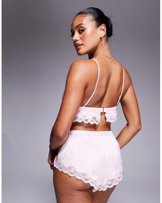 Boux Avenue Pink Gratzia Luxe Satin Bralette And Short Set