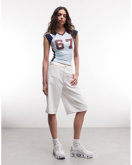 Collusion White Fitted V-neck Sports Tee With Cap Sleeves