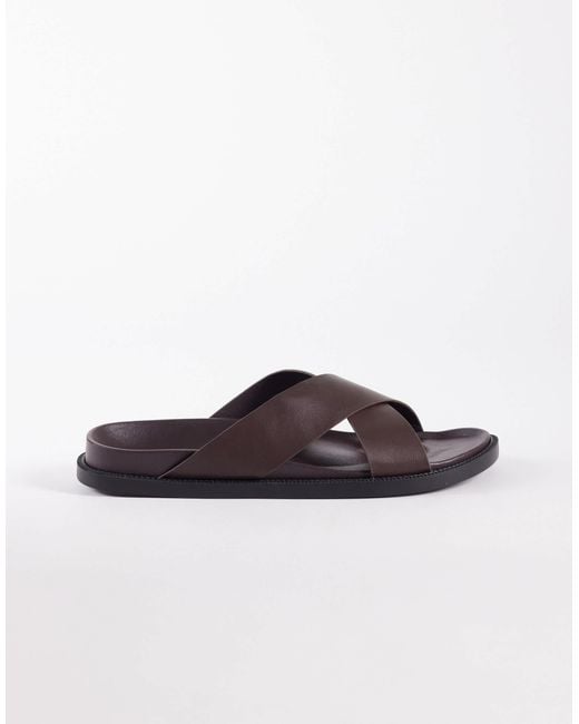 SEQWL Brown Kidman Cross Over Flat Sandals for men
