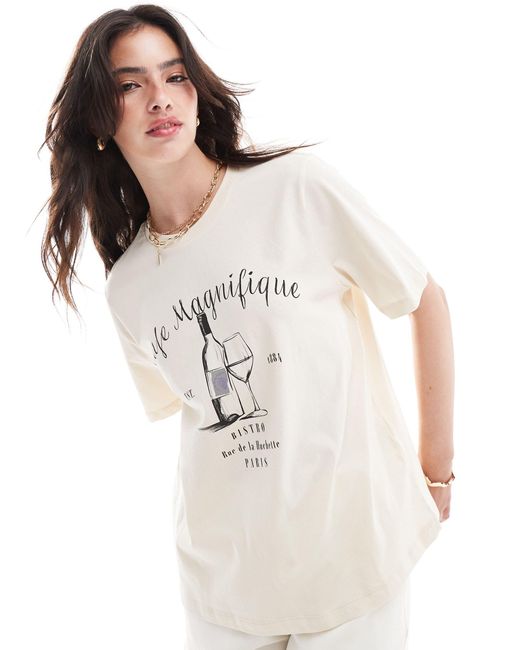 ONLY White Cafe Magnifique Printed Boxy T-shirt
