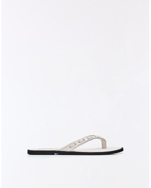 Bershka White Studded Flat Slider Sandals