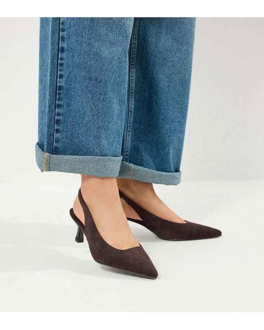 Yours Clothing Blue Wide Fit Faux Suede Sling Back Heels