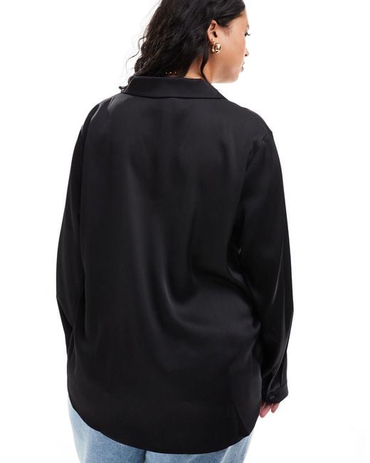 ASOS Black Asos Design Curve Relaxed Satin Long Sleeve Shirt
