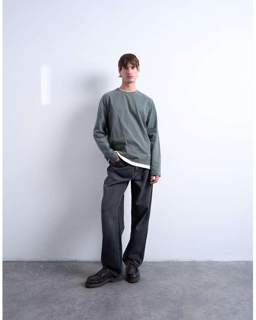 Topman Gray Double -ayer Jersey Long Sleeve Tee for men
