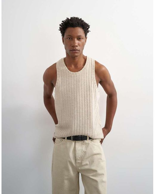 Topman Ruimvallend Hemdje Met Textuur in het Natural voor heren