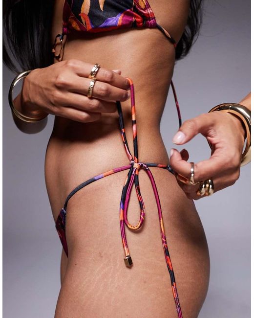 South Beach Pink Abstract Print Tie Side Bikini Bottoms