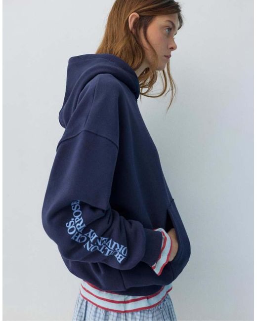 Pull&Bear Blue Round Neck Graphic Sweatshirt